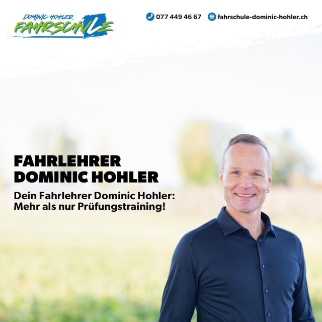Dein Fahrlehrer Dominic Hohler: Mehr als nur Prfungstraining! - Die praktische Fhrerprfung ist unser gemeinsames Ziel. Mein persnliches Ziel ist es, dass Du ein sicherer und verantwortungsbewusster Junglenker wirst, der auch schwierige Situation meistern kann.