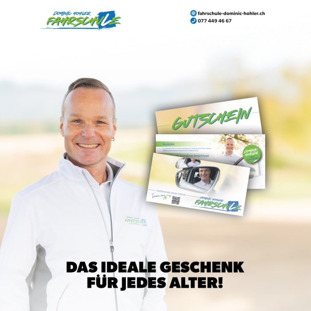 Das Geschenk das bewegt: Fahrstunden-Gutscheine von der Fahrschule Dominic Hohler - Du suchst nach dem perfekten Geschenk f�r einen besonderen Menschen? Mit einem Gutschein der Fahrschule Dominic Hohler verschenkst Du weit mehr als nur Fahrstunden � Du verschenkst Freiheit, Mobilit�t und Unabh�ngigkeit.